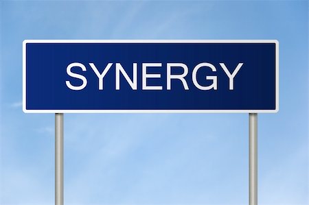 simsearch:400-05211490,k - A blue road sign with white text saying synergy Fotografie stock - Microstock e Abbonamento, Codice: 400-05211482