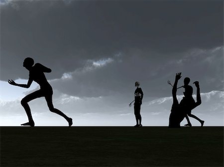 Silhouetted Zombies walking against a sky background. Stock Photo - Budget Royalty-Free & Subscription, Code: 400-05212047