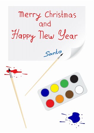 pencil painting pictures images kids - Children drawing a brush with a Christmas and happy New Year and the signature santa Foto de stock - Super Valor sin royalties y Suscripción, Código: 400-05212219