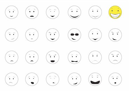 smiley face vector - Cartoon emotions smiley isolated on the white background Stock Photo - Budget Royalty-Free & Subscription, Code: 400-05212404