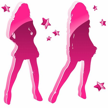 simsearch:400-04863115,k - Glossy Pink Women Silhouettes with Stars. Editable Vector Image Photographie de stock - Aubaine LD & Abonnement, Code: 400-05212518