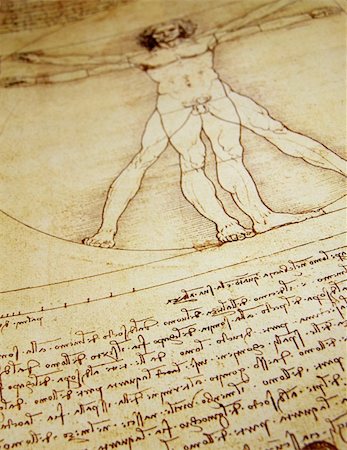 Photo of the Vitruvian Man by Leonardo Da Vinci from 1492 on textured background. Stock Photo - Budget Royalty-Free & Subscription, Code: 400-05212574