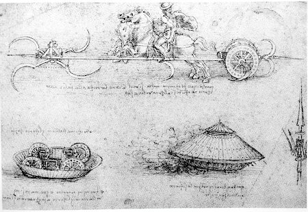 Leonardo's Da Vinci engineering drawing  from 1503 on textured background. Stockbilder - Microstock & Abonnement, Bildnummer: 400-05212578