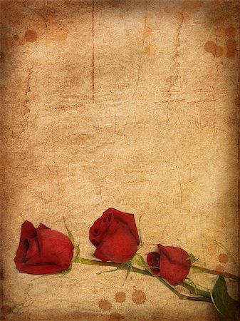 flower border design of rose - Grunge paper with red roses. There is an empty seat for your text Stock Photo - Budget Royalty-Free & Subscription, Code: 400-05212695