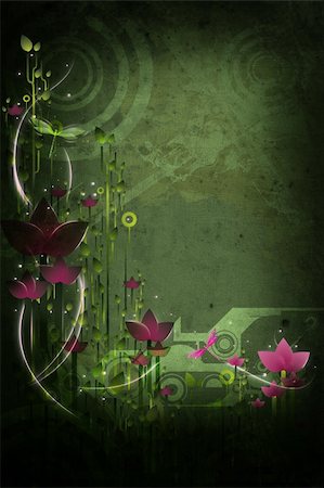 Abstract grungy flower night (dark) background with fluttering, pretty glowing dragonflies. Stock Photo - Budget Royalty-Free & Subscription, Code: 400-05213055