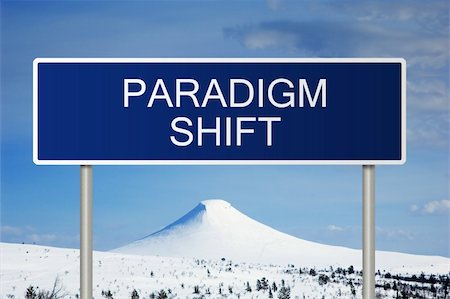A blue road sign with white text saying Paradigm Shift Fotografie stock - Microstock e Abbonamento, Codice: 400-05213871