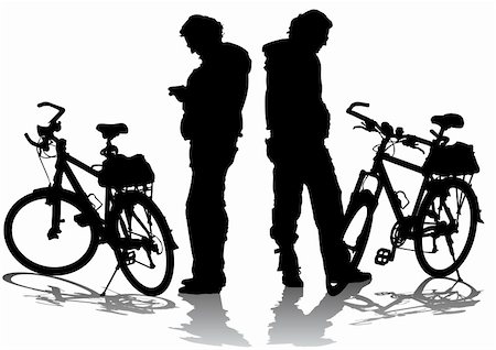 extreme bicycle vector - Vector drawing silhouettes cyclists on rest. Silhouette on white background Stock Photo - Budget Royalty-Free & Subscription, Code: 400-05224289