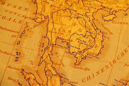Old map of Thailand and south east asia, once called Siam. Including, Myanmar, Malaysia, Laos, Vietnam, Cambodia and a part of south China. Stockbilder - Microstock & Abonnement, Bildnummer: 400-05224876