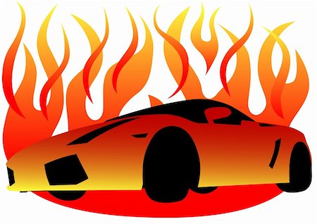 Vector drawing of a sports car in flame of fire Stock Photo - Budget Royalty-Free & Subscription, Code: 400-05225617