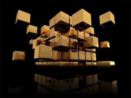 abstract 3d illustration of golden cube structure over black background Stock Photo - Budget Royalty-Free & Subscription, Code: 400-05225697