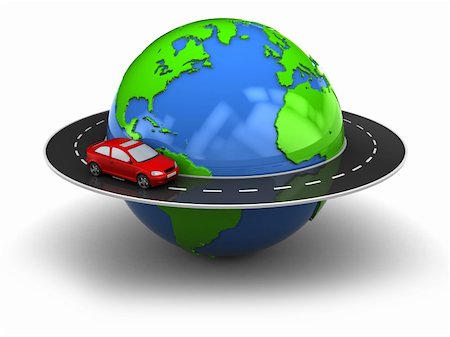 fast car close up - 3d illustration of road around earth globe Stock Photo - Budget Royalty-Free & Subscription, Code: 400-05225706
