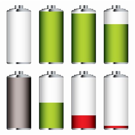 Collection of batteries in state of charge with clear body Stock Photo - Budget Royalty-Free & Subscription, Code: 400-05226022