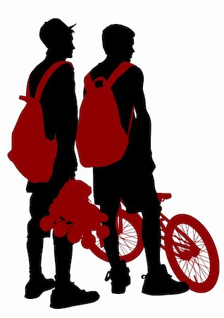 simsearch:400-04218163,k - Vector drawing  athletes on skates and bike. Silhouette people Photographie de stock - Aubaine LD & Abonnement, Code: 400-05226216