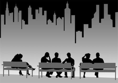 Vector drawing of people on city benches Stock Photo - Budget Royalty-Free & Subscription, Code: 400-05226210
