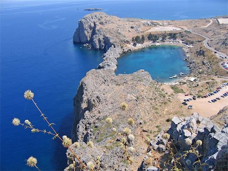 simsearch:400-05052257,k - Aerial view of blue sea, rocky cape, lagoons and beach. Lindos, Greece Stock Photo - Budget Royalty-Free & Subscription, Code: 400-05226365