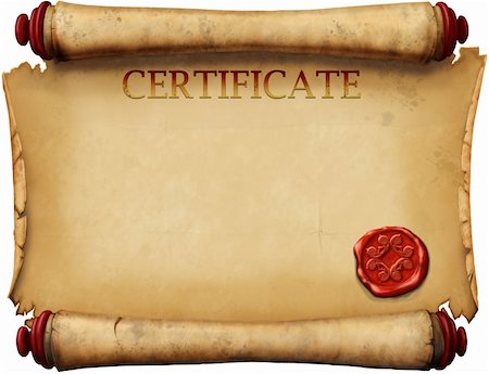 scrolled up paper - old form certificates with wax stamp Stock Photo - Budget Royalty-Free & Subscription, Code: 400-05226670