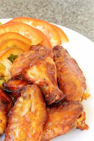 side dish with chicken - Chicken Wings on a White Plate with Vegetables Stock Photo - Budget Royalty-Free & Subscription, Code: 400-05226777