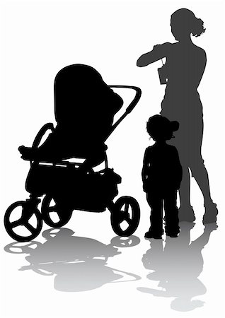 simsearch:400-05221036,k - Vector drawing mother with children. Silhouettes on a white background Photographie de stock - Aubaine LD & Abonnement, Code: 400-05226889