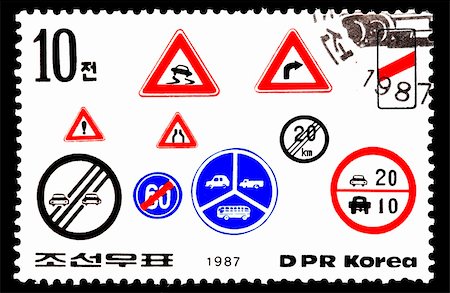 philately - Postage stamp of traffic signs with a postmark Photographie de stock - Aubaine LD & Abonnement, Code: 400-05227411