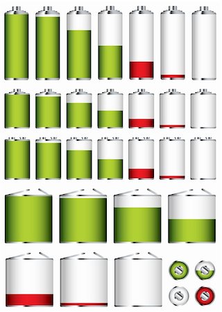 Collection of different battery sizes and shapes with charge levels Stock Photo - Budget Royalty-Free & Subscription, Code: 400-05227503