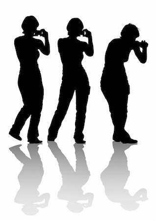 paparazzi silhouettes - Vector image of young women photographers with equipment at work Stock Photo - Budget Royalty-Free & Subscription, Code: 400-05227548