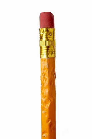 pencils and eraser - close up of  chewed pencil on white background with clipping path Stock Photo - Budget Royalty-Free & Subscription, Code: 400-05227870