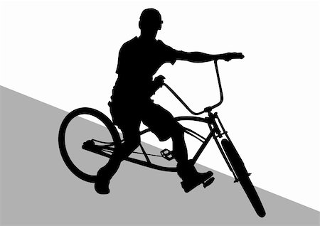 extreme bicycle vector - Vector drawing silhouette of a cyclist in motion. Silhouette on white background Foto de stock - Super Valor sin royalties y Suscripción, Código: 400-05228460