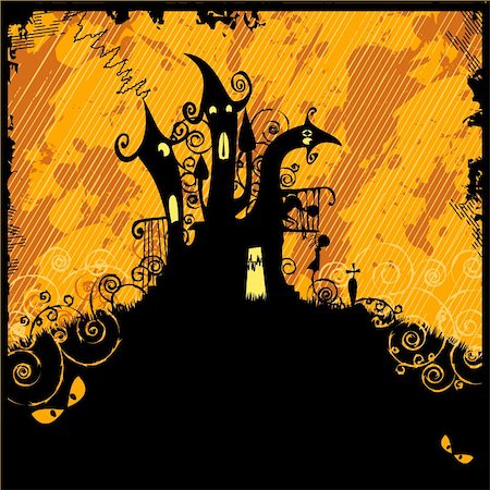 simsearch:400-05229027,k - Illustration of a scary halloween castle. Copy space on the black. Stock Photo - Budget Royalty-Free & Subscription, Code: 400-05229027