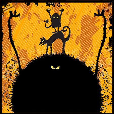 scary black cat - Illustration of whimsical halloween monsters standing on top of eachother. Copy space on the big monster. Stock Photo - Budget Royalty-Free & Subscription, Code: 400-05229028