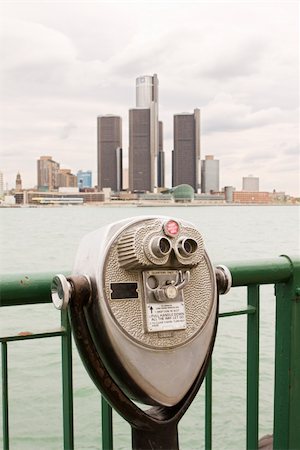 detroit city view - Old worn long range binoculars on river bank Stock Photo - Budget Royalty-Free & Subscription, Code: 400-05229225