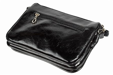 Black glossy leather purse isolated over white background Fotografie stock - Microstock e Abbonamento, Codice: 400-05229507