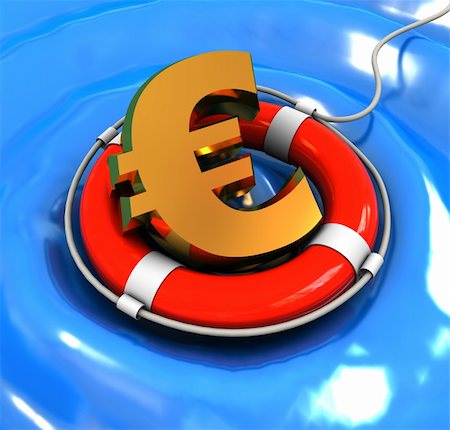 european union crisis - 3d illustration of euro sign in rescue circle on water Stock Photo - Budget Royalty-Free & Subscription, Code: 400-05229748