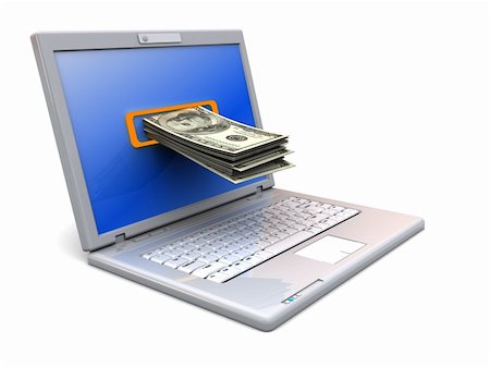 rimborso - 3d illustration of laptop computer with money stack in screen Fotografie stock - Microstock e Abbonamento, Codice: 400-05229760