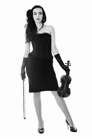 beautiful young happy woman play violin music instrument isolated on white Stock Photo - Budget Royalty-Free & Subscription, Code: 400-05229942
