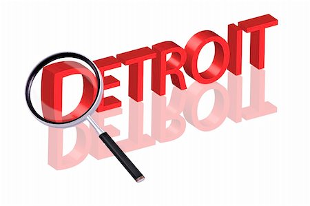 detroit city view - magnifying glass enlarging part of 3D word written in red letters Stock Photo - Budget Royalty-Free & Subscription, Code: 400-05220179