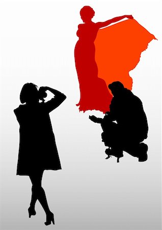 paparazzi silhouettes - Vector image of young women and boy photographers with equipment at work Stock Photo - Budget Royalty-Free & Subscription, Code: 400-05220274