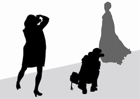 paparazzi silhouettes - Vector image of young women and boy photographers with equipment at work Stock Photo - Budget Royalty-Free & Subscription, Code: 400-05220279