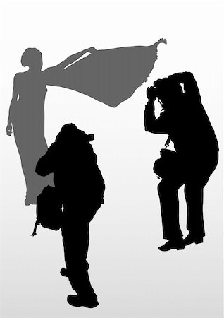 paparazzi silhouettes - Vector image of young women and boy photographers with equipment at work Stock Photo - Budget Royalty-Free & Subscription, Code: 400-05220273