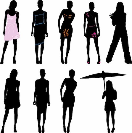 simsearch:400-05217778,k - Silhouette fashion girls Foto de stock - Super Valor sin royalties y Suscripción, Código: 400-05221077