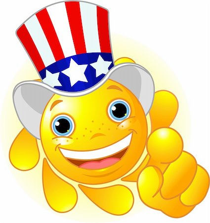 simsearch:400-04112163,k - Cute and shiny Sun with Uncle Sam hat pointing to us Stock Photo - Budget Royalty-Free & Subscription, Code: 400-05221546