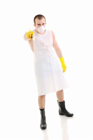 rubber hand gloves - Young man with big knife over white Stock Photo - Budget Royalty-Free & Subscription, Code: 400-05221659