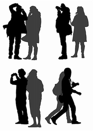 paparazzi silhouettes - Vector image of couple with cameras for a walk Stock Photo - Budget Royalty-Free & Subscription, Code: 400-05221794