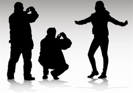 paparazzi silhouettes - Vector image of photographer and girl model Stock Photo - Budget Royalty-Free & Subscription, Code: 400-05221824