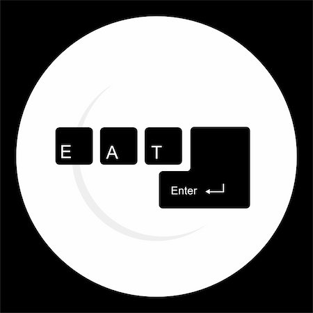 simsearch:400-05877482,k - White dish silhouette on black background with keyboard with the legend eat, enter on it. Vector avaliable Stock Photo - Budget Royalty-Free & Subscription, Code: 400-05222482