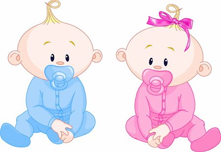 pacifier vector - Two adorable babies - the girl with bow and the boy. Stock Photo - Budget Royalty-Free & Subscription, Code: 400-05223031