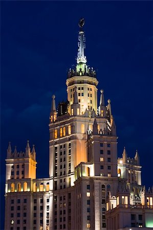 soviet style - Kotelnicheskaya Embankment Building at the evening, Moscow Stock Photo - Budget Royalty-Free & Subscription, Code: 400-05223826
