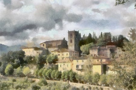 A colored watercolor painting of a tuscany landscape Stock Photo - Budget Royalty-Free & Subscription, Code: 400-05234225