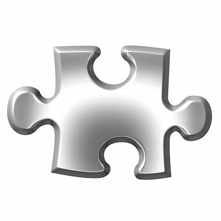 3d silver puzzle piece isolated in white Stock Photo - Budget Royalty-Free & Subscription, Code: 400-05234519