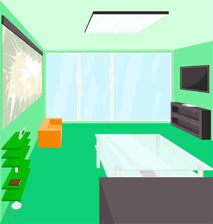 simsearch:400-04789052,k - Illustration of a living room in perspective. Vector art done in Adobe Illustrator, saved as an AI8 EPS file. All ellements are created individually so they can be removed or changed without problems. Can be scaled to any size without loss of quality. Foto de stock - Super Valor sin royalties y Suscripción, Código: 400-05234886