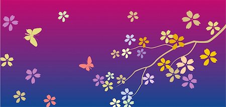 simsearch:400-04700655,k - Abbildung Zeichnung schön Saukura Blumen und Schmetterlinge Stockbilder - Microstock & Abonnement, Bildnummer: 400-05235159